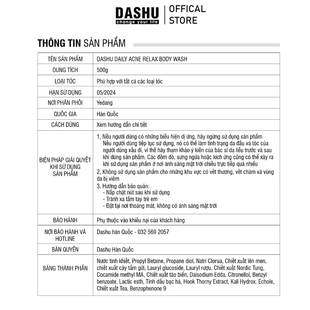 Sữa Tắm Tẩy tế bào chết  Dashu Daily Acne Relax Bodywash 500ml