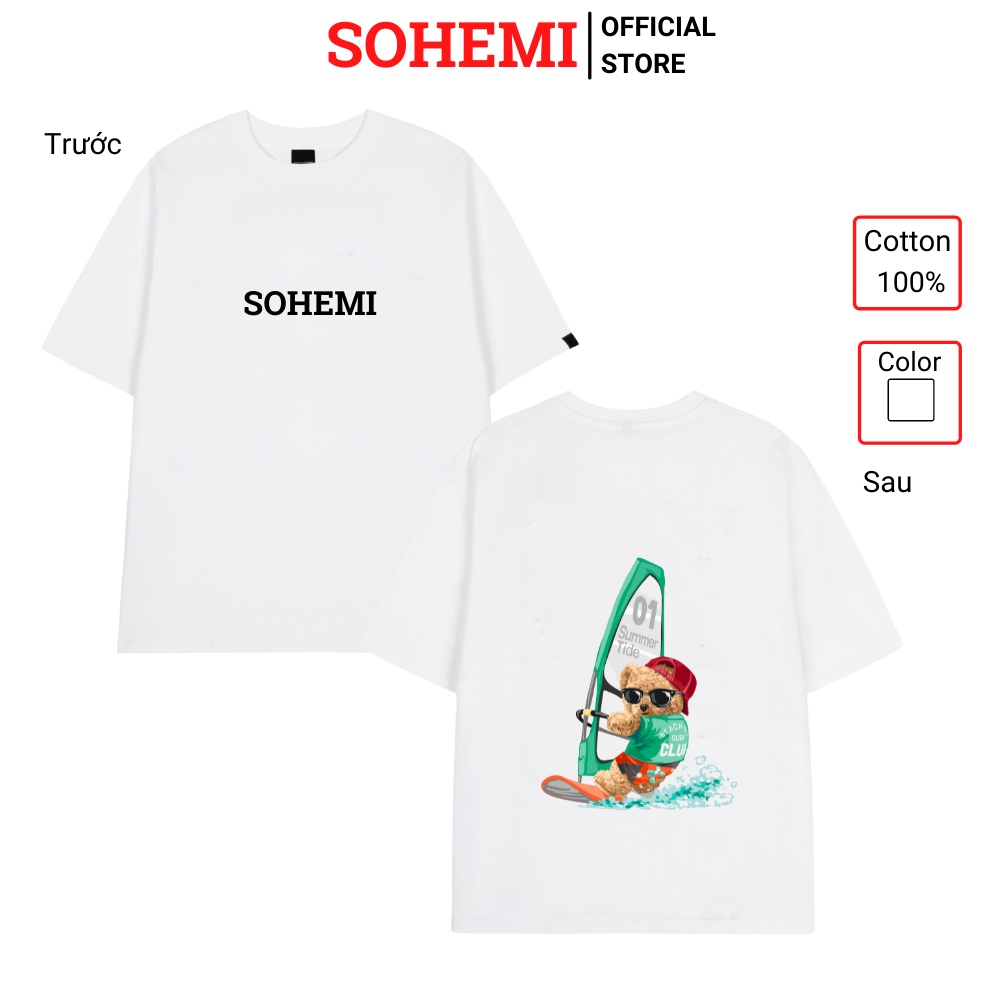 Áo Thun Tay Lỡ Form Rộng SOHEMI họa tiết GẤU LƯỚT VÁN vải cotton 100% 4 chiều cao cấp