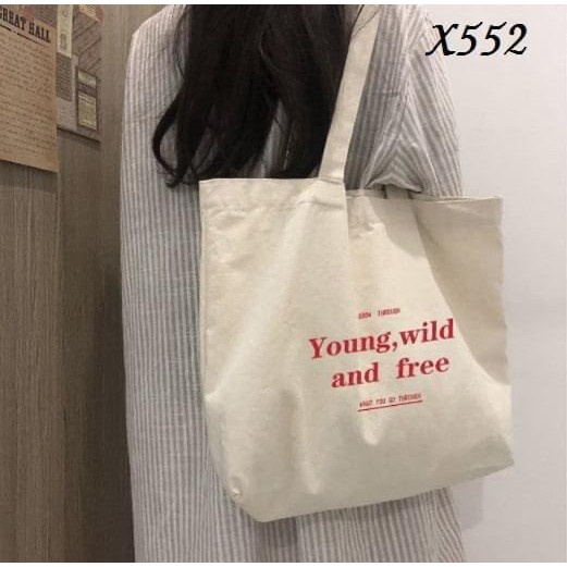 Túi tote túi vải canvas phong cách Hàn quốc, có khóa miệng ngăn phụ bên trong thời trang ulzzang MYNHI