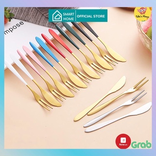 Dao nĩa dĩa ăn hoa quả trái cây tráng miệng inox mạ vàng decor cao cấp