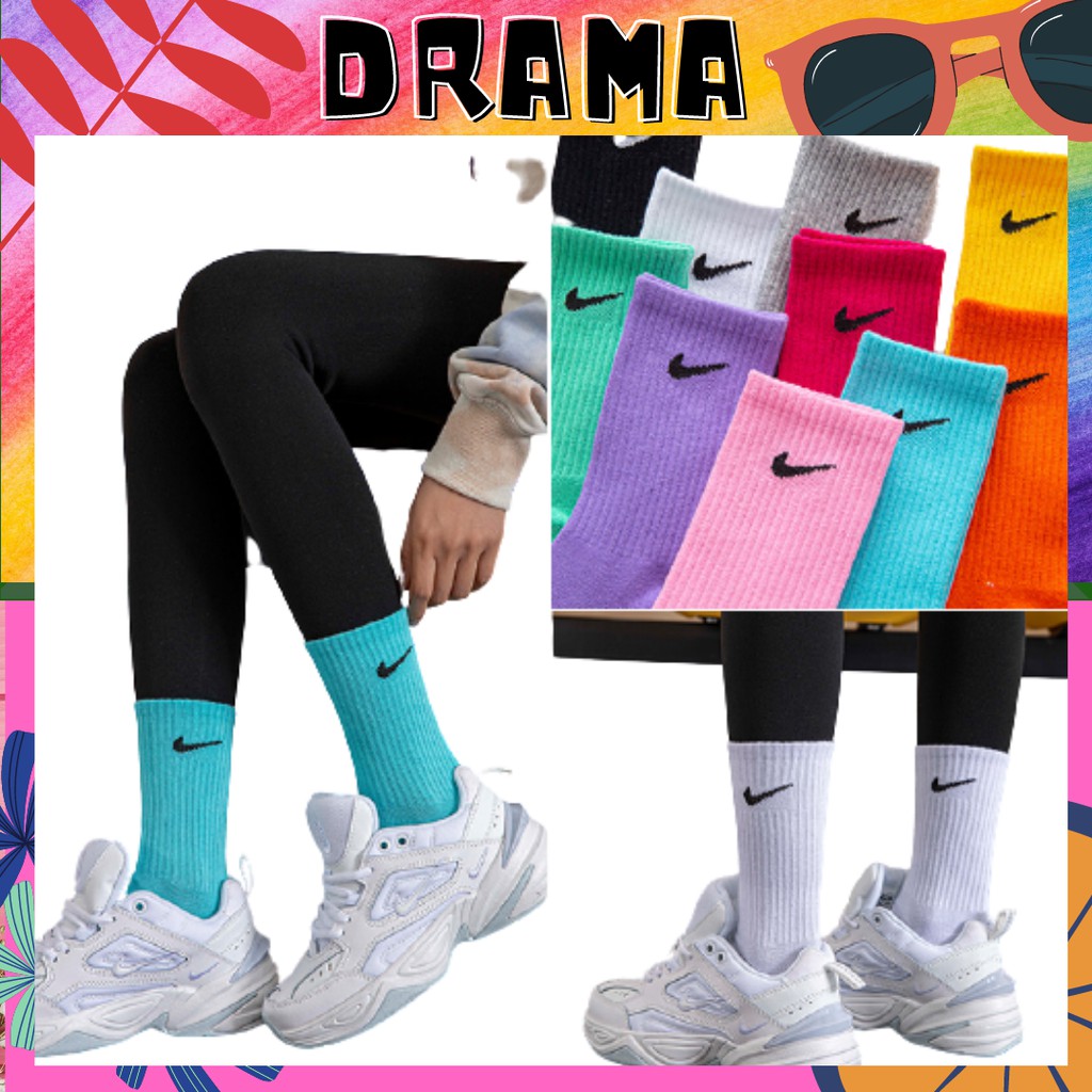 Tất Nike màu cao cổ, Tất thể thao cổ cao [XUẤT DƯ] Vớ nam nữ Cao cấp Phong cách Thể thao Thiết kế trẻ trung T002