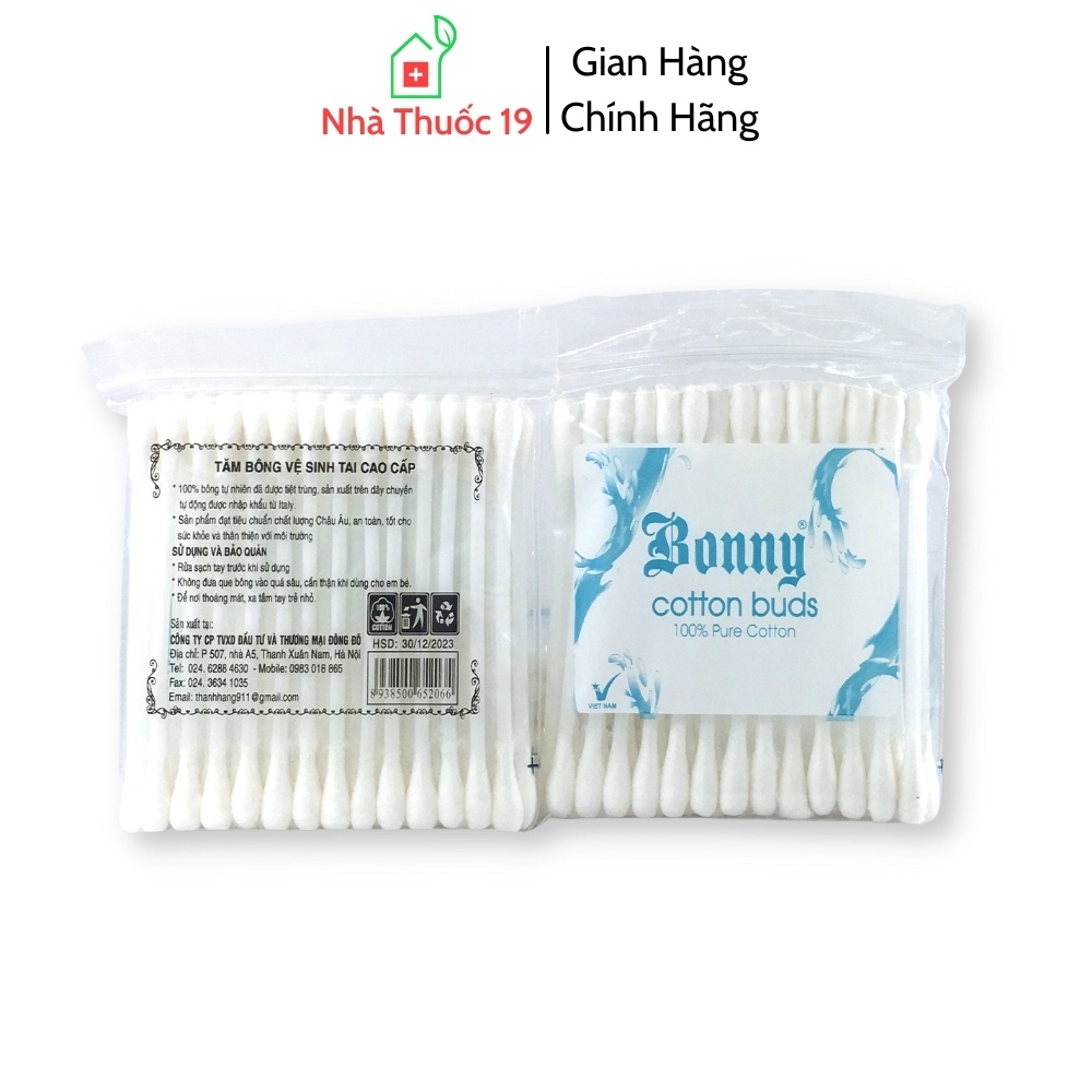 Tăm Bông Bonny Kháng Khuẩn Người Lớn Vệ Sinh Tai Mũi, Bông Ngoáy Tai Aten An Toàn Tiêu Chuẩn Châu Âu