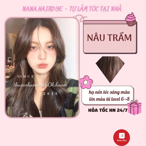 Thuốc nhuộm tóc màu Nâu Trầm, Nâu Trầm Lạnh, Nâu Tự Nhiên kèm mũ chụp, oxy trợ dưỡng găng tay