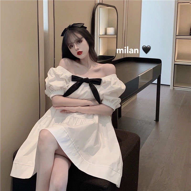 Váy Babydoll Nữ ,Váy Tiểu Thư Trắng Xoè Cổ Vuông Đính Nơ,Freesize Dưới 60kg, Chất Thô Mềm Xếp Tầng Phong Cách Hàn Quốc | BigBuy360 - bigbuy360.vn