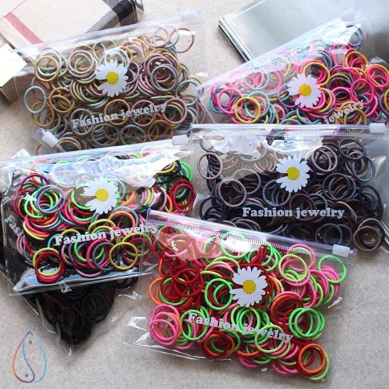 Gói 200 dây chun buộc tóc cho bé túi zip