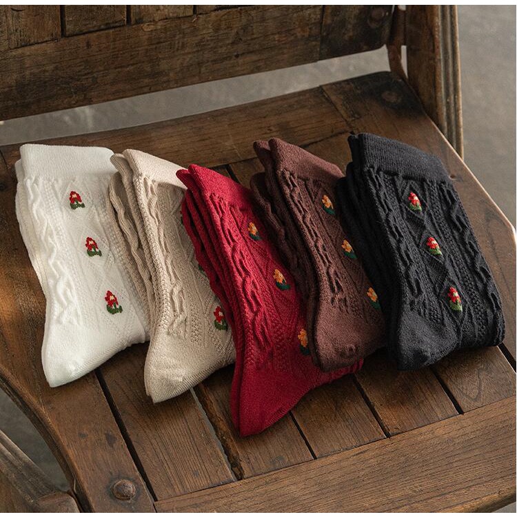 Vớ WAFNHA D657 vải cotton lanh cổ cao vừa phong cách Hàn Quốc cho nữ