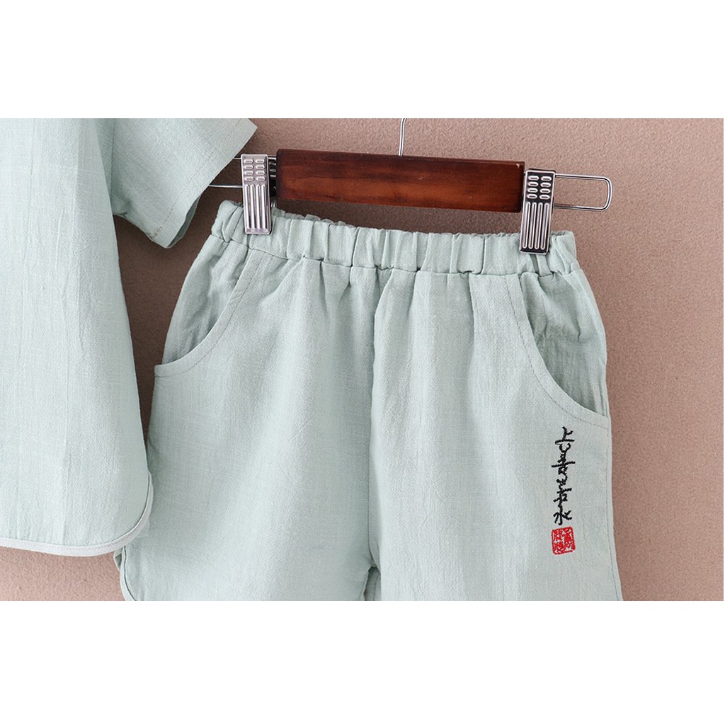 Bộ Cộc Tay Cổ V Cho Bé, Bộ Cộc Tay Có Chữ Chất Đũi Siêu Mềm Cho Bé Từ 6-27kg - Lila Kids