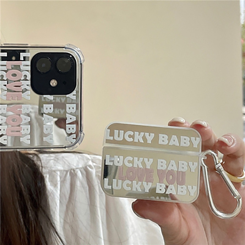 Vỏ Bảo Vệ Hộp Sạc Tai Nghe Bluetooth Airpods 1 2 3 Pro Airpods3 In Chữ LUCKY BABY LOVE YOU Dễ Thương Chống Rơi