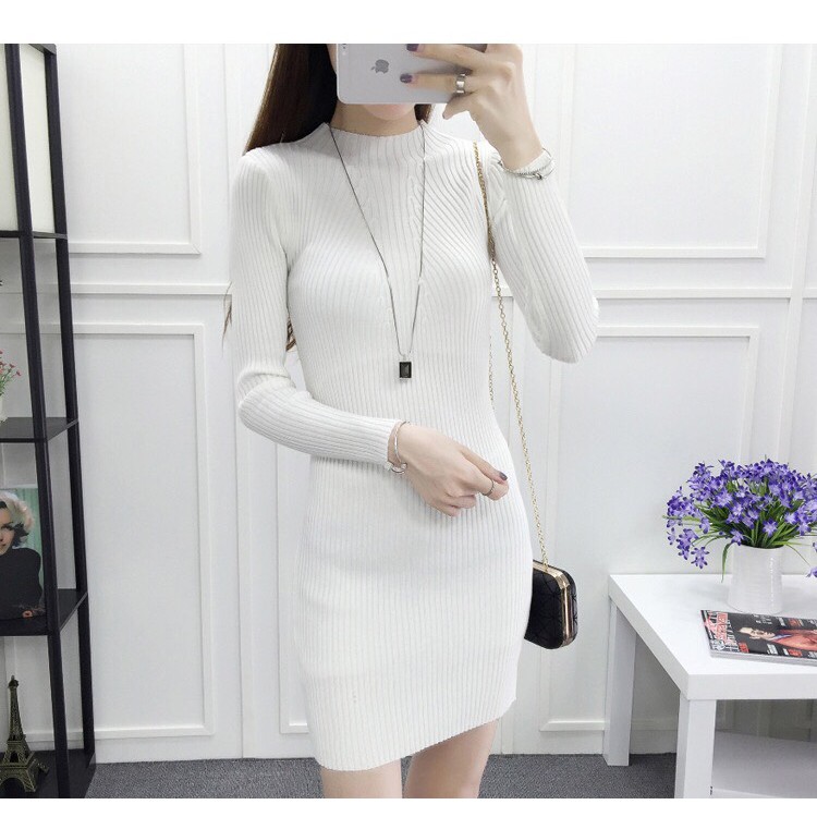 [BÁN SỈ] Váy Len Nữ Cổ 3p Body Ôm Dáng Chất Len Tăm Tay Dài_Mặc Là Quyến Rũ | BigBuy360 - bigbuy360.vn