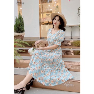 Đầm hoa tầng đuôi cá bo chun eo - D1951