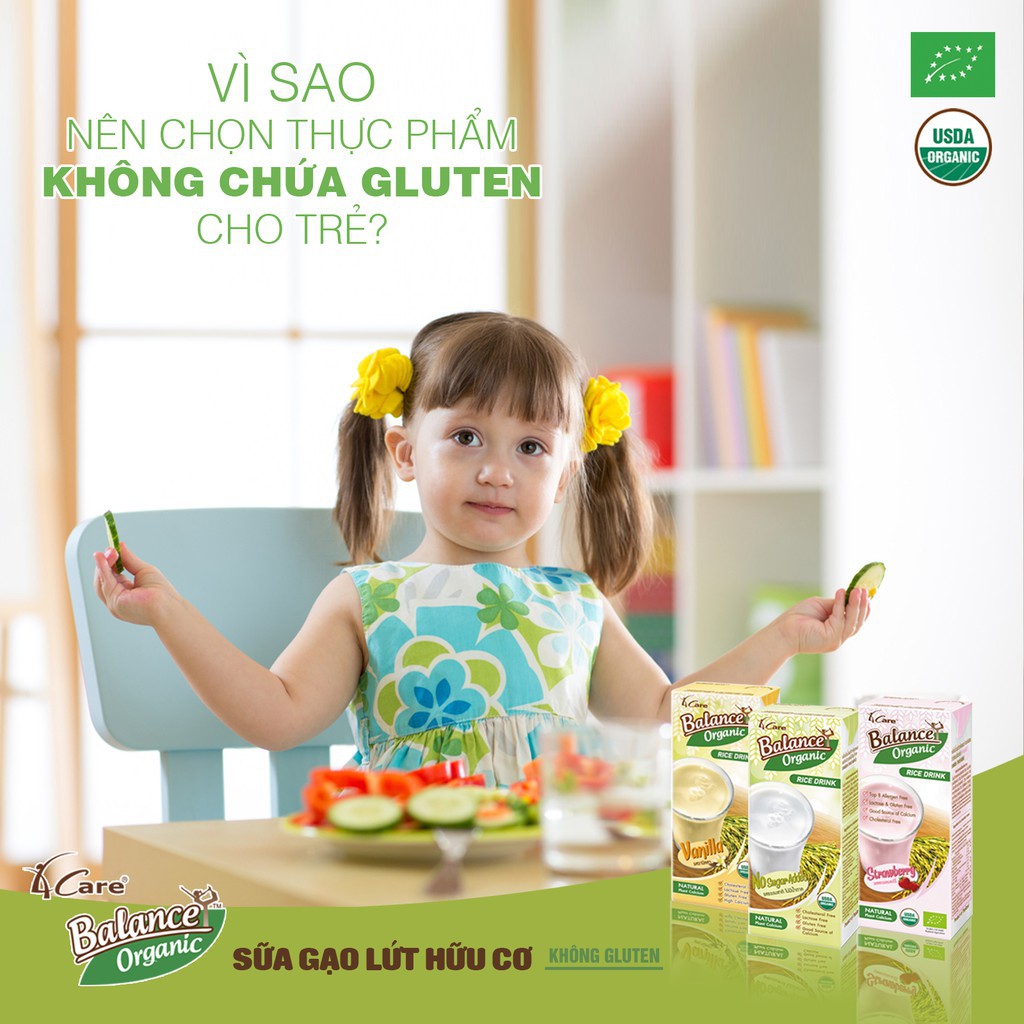 [Mã BMBAU50 giảm 7% đơn 99K] Sữa gạo hữu cơ hương dâu Thái Lan 4Care Balance Organic (lốc 3 hộp x 180ml)