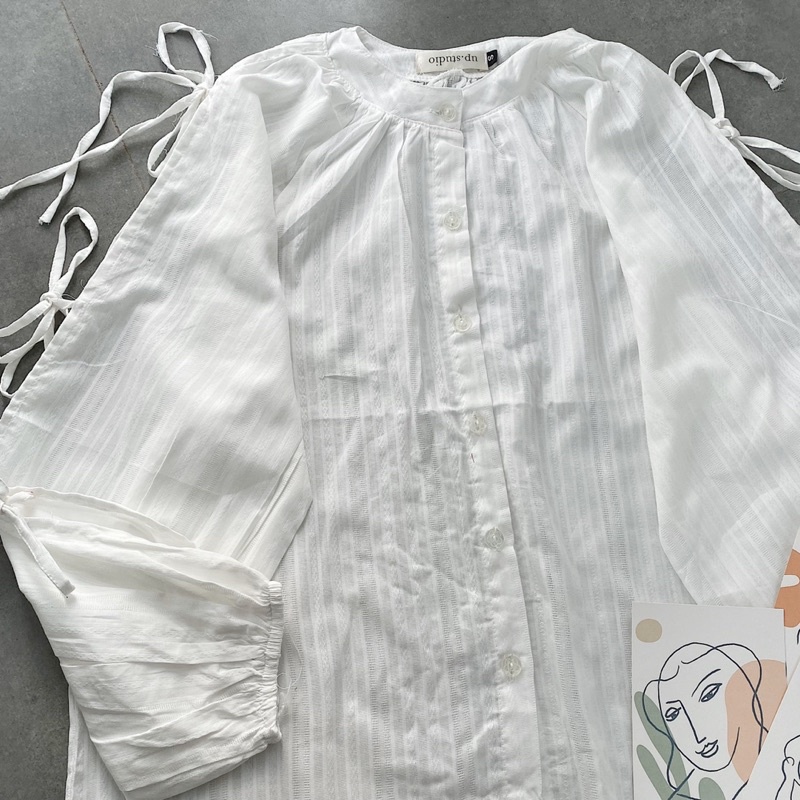 Áo SƠMI KIỂU TRENDY SHIRT màu trắng thiết kế chất vải đũi tay nơ chuẩn style hàn ullzang