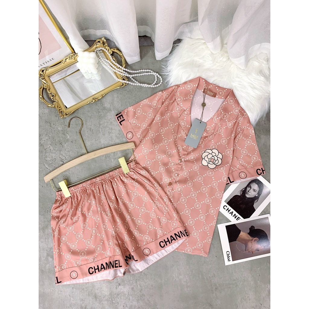 Bộ đồ pijama mặc nhà hãng Sam cao cấp,chất lụa luxury, họa tiết sang chảnh phối hoa hồng nhẹ nhàng