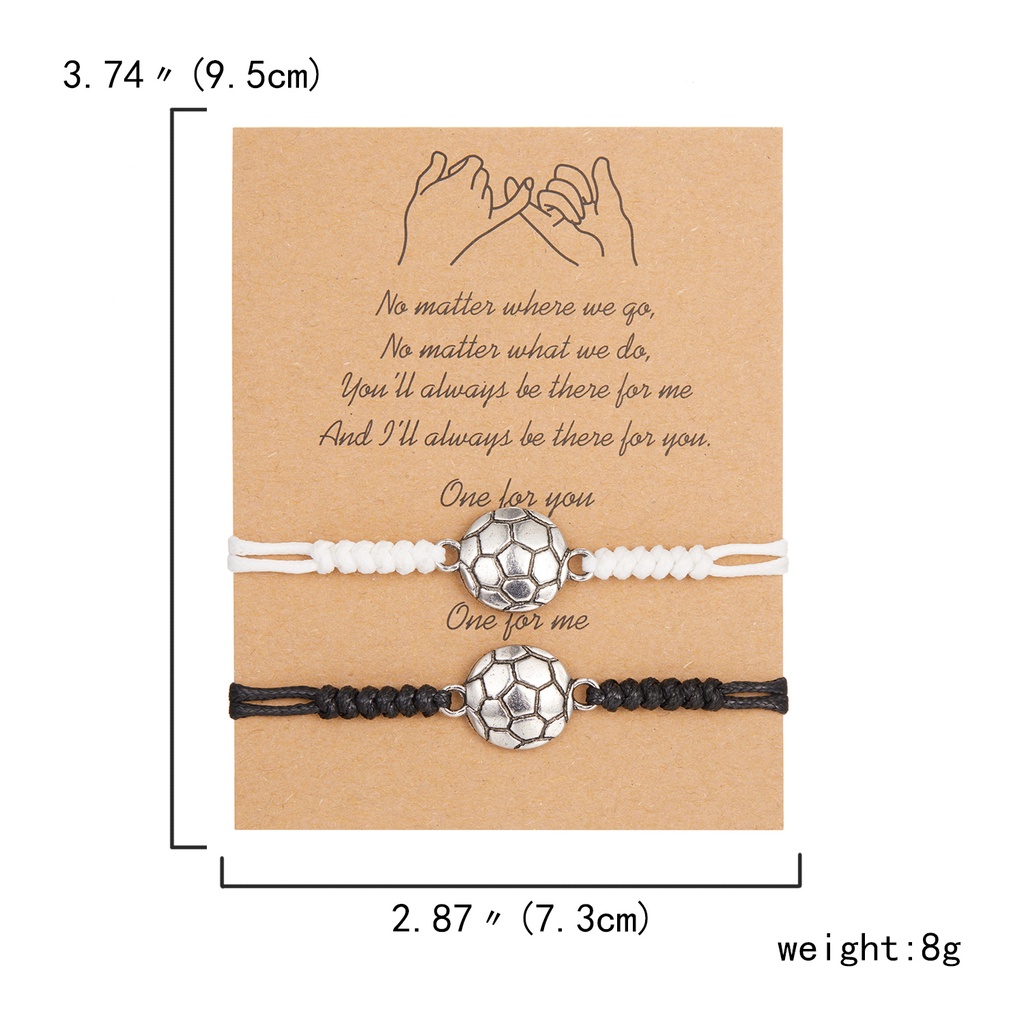 Set 2 vòng tay bện dây RINHOO FRIENDSHIP mặt hình quả bóng đá màu trắng đen có thể điều chỉnh thời trang cho cặp đôi