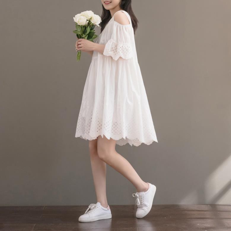 Váy babydoll trắng khoét vai - MS274 (Có ảnh thật) ◦