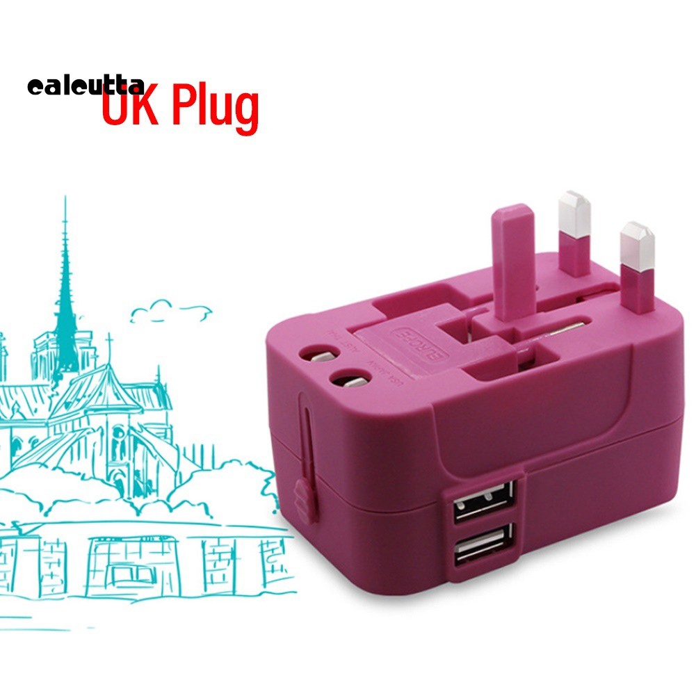 Bộ chuyển đổi ổ cắm US AU EU UK 2 cổng USB tiện lợi du lịch