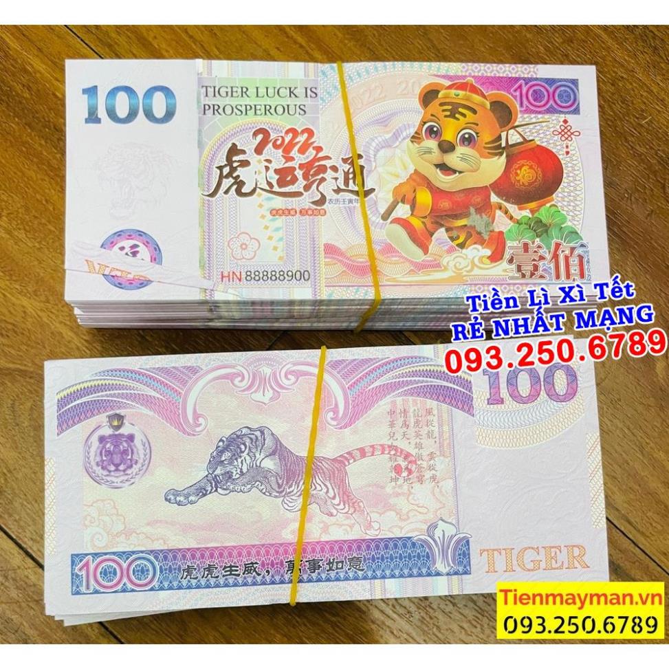 ⭐ FREE SHIP⭐ (50 TỜ) Tiền hình con Cọp Đài Loan mệnh giá 100 Patacas lì xì Nhâm Dần, Quà Tết 2022