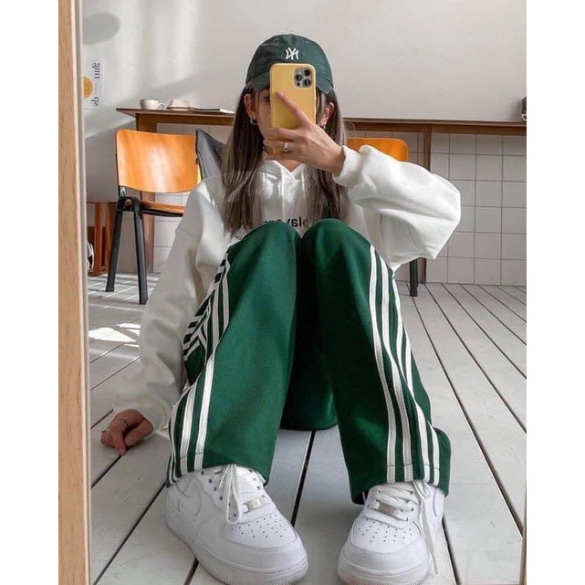 Quần Xuông Ống Rộng Lưng Cao Dáng Dài 3 Line Chất Nỉ Da Cá Dày Dặn Dây Rút Bản To Đi Học Đi Làm