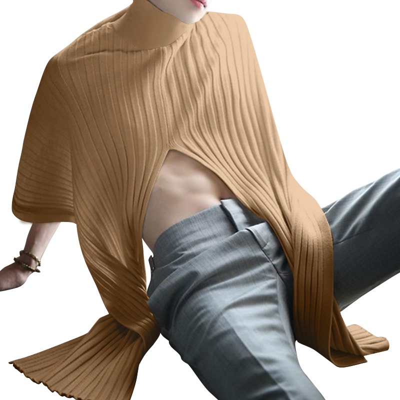 Áo sweater dệt kim INCERUN dáng rộng màu trơn cổ cao tay cánh dơi thoải mái thời trang cho nam