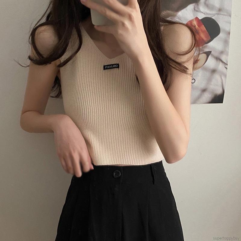 Áo kiểu không tay dệt kim phong cách Hàn Quốc thời trang dành cho nữ