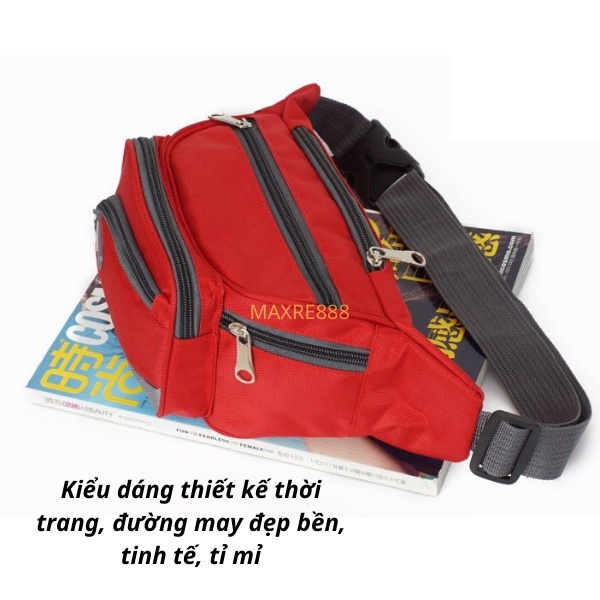 Túi đeo hông nam nữ V-star đeo chéo 6 ngăn tiện dụng vải cao cấp siêu dày chống thấm nước