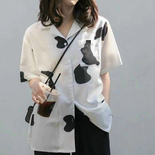 Áo sơ mi phôm rộng tay lỡ bò sữa phối túi alohashop91