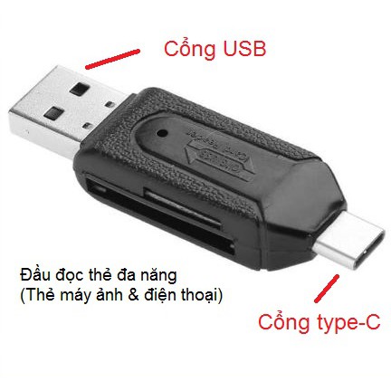 Đầu đọc thẻ nhớ 2 đầu USB type-C 3.1 tốc độ cao