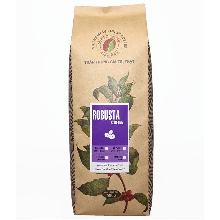 Cà phê nguyên chất Robusta rang đậm Mokazana Coffee - Gói 500g
