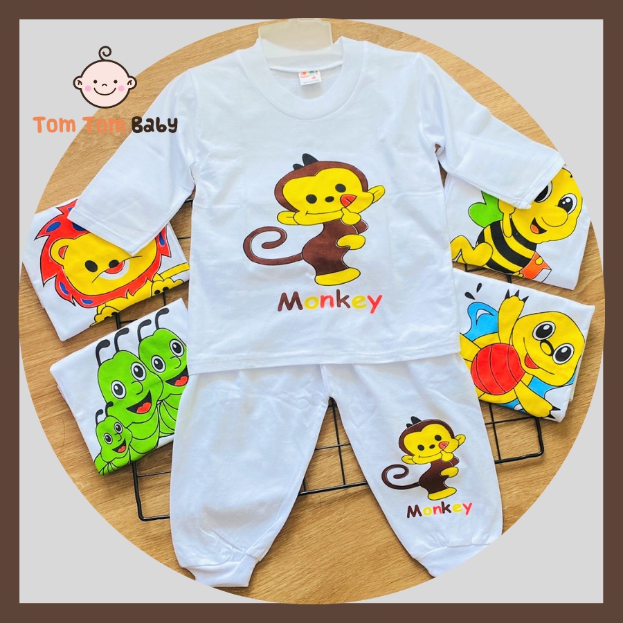 Bộ (1 bộ) quần áo trẻ em thun cotton SUSU | Mẫu Dài Trắng Bo Gấu | Size 1-8 cho bé 5-21kg| Đồ bộ bé trai, bé gái