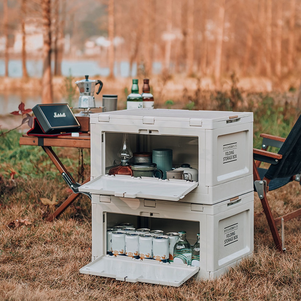 [Hàng Sẵn] Hộp Đựng Đồ Gấp Gọn 50L Có Nắp Gỗ Tiện Dụng đi dã ngoại Du Lịch Cắm Trại【Southdakota051】