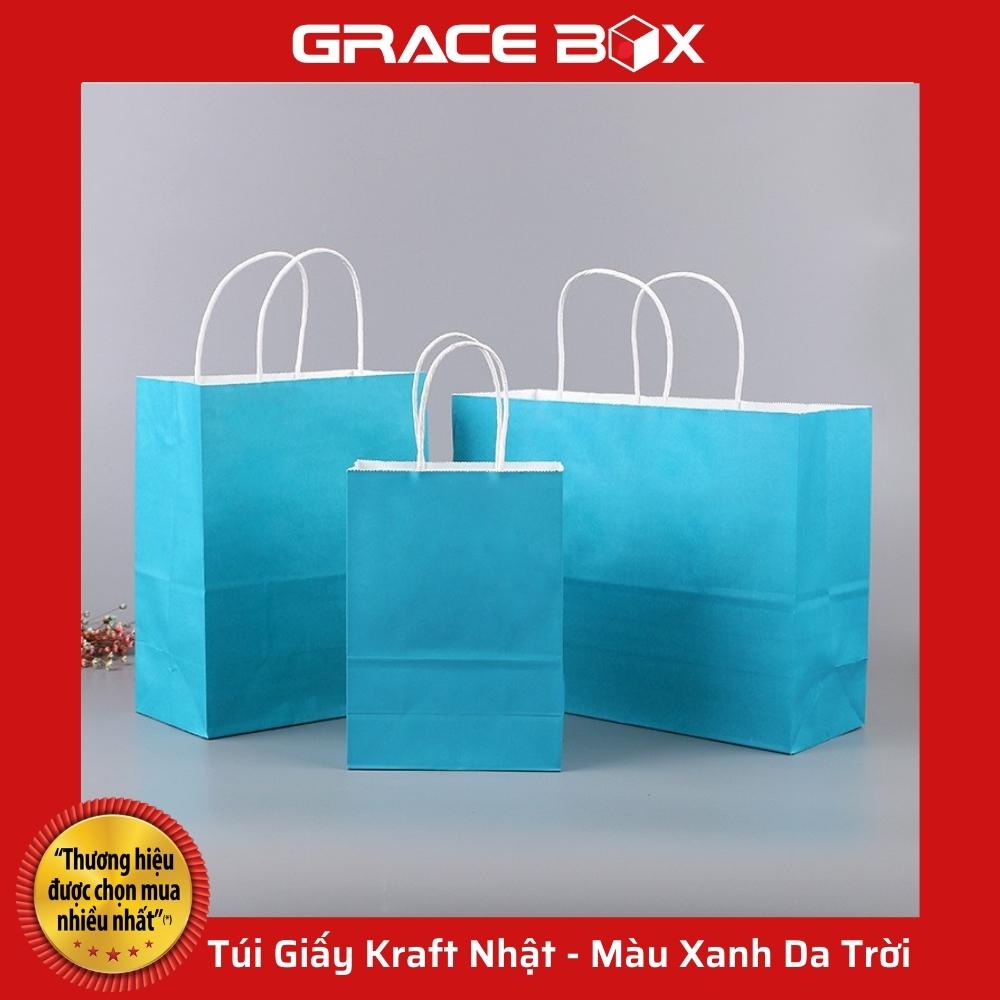{Giá Sỉ} Túi Giấy Kraft Nhật Cao Cấp - Size 15 x 8 x 20 cm - Màu Xanh Dương Nhạt - Siêu Thị Bao Bì Grace Box