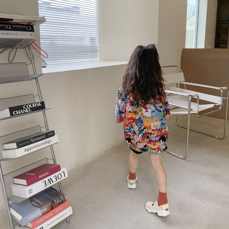 Áo Sơ Mi Ngắn Tay In Họa Tiết Graffiti Phong Cách Hàn Quốc Mới Thời Trang Mùa Hè Dành Cho Bé Gái