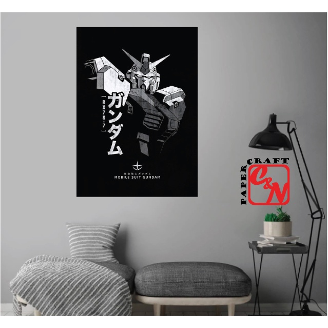 Poster nhựa siêu lớn|Poster Gundam trắng đen|Poster dán tường