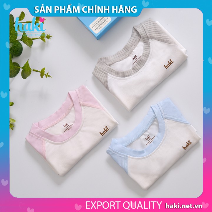 Bộ quần áo cộc tay raglan, phối màu vải sợi tre cao cấp siêu mềm mịn cho bé HAKI BB022