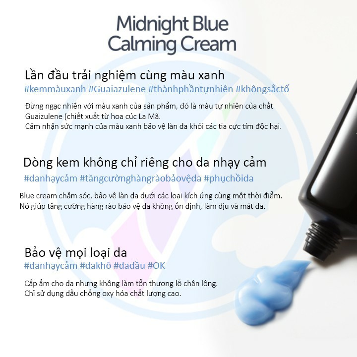 Kem dưỡng ẩm phục hồi da ban đêm Klairs Midnight Blue Calming Cream 60ml