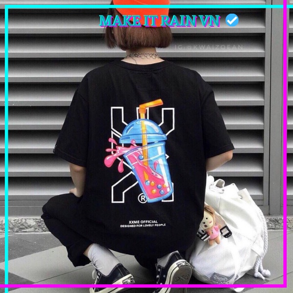 Áo thun tay lỡ Unisex TRÀ SỮA CHỮ Make It Rain VN, Áo Phông Nam Nữ Form Rộng, có hình ảnh thật A41