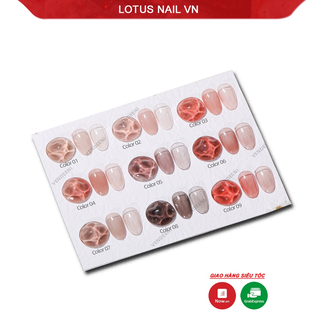 Set sơn gel thạch cao cấp 9 màu Vendeeni mã A41 tặng kèm bảng màu