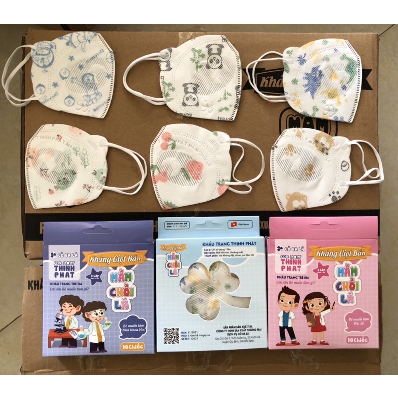 HỘP 10 CHIẾC KHẨU TRANG GẤU MẦM CHỒI LÁ THỊNH PHÁT SIZE 4-10 TUỔI | BigBuy360 - bigbuy360.vn