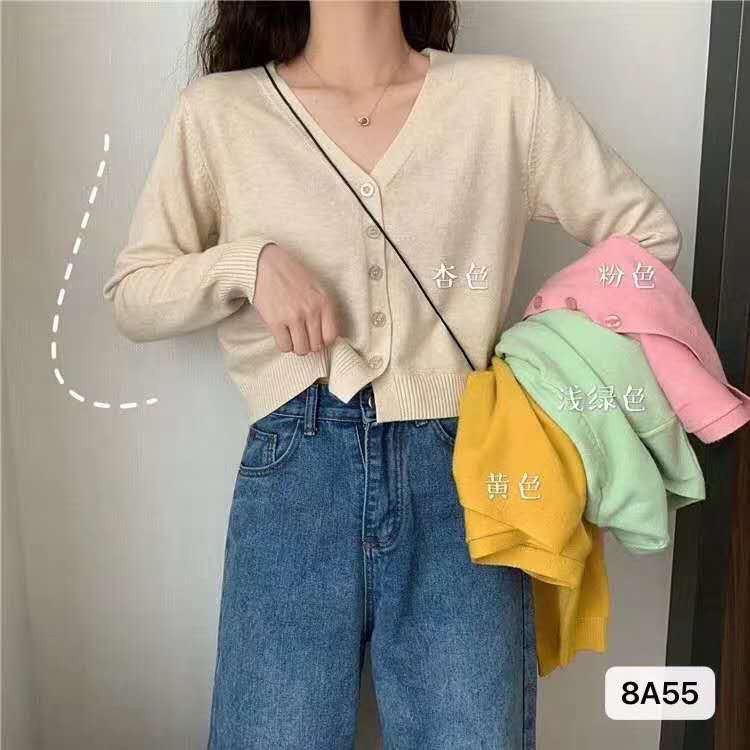 Áo khoác cardigan cổ chữ V đáng yêu phong cách Hàn Quốc