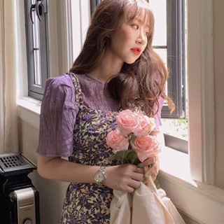 Set yếm hoa 2 dây + sơ mi tay bồng