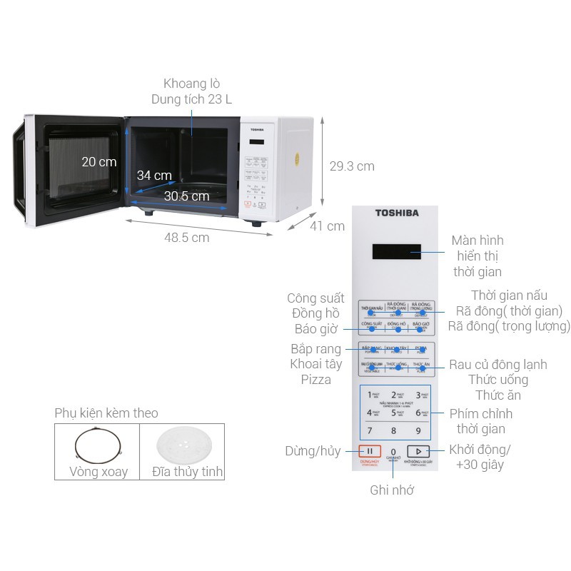 ò vi sóng Toshiba 23 Lít ER-SS23(W1)VN - Công suất 800W - Sản xuất tại Thái Lan - Bảo hành 1 năm