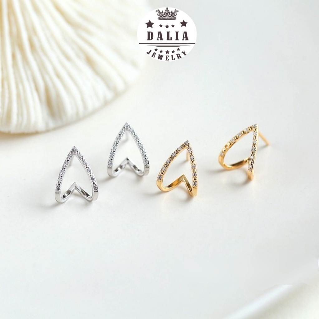 Bông tai bạc nạm đá trái tim DaLiA Jewelry khuyên tai bạc ý 925