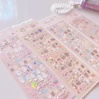 Sticker gấu thỏ mini cán nhũ trang trí polcols/ toploader
