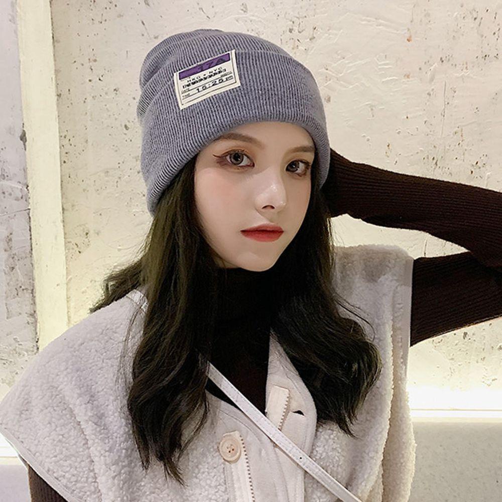 FORBETTER Mũ Len Beanie Họa Tiết Sọc In Chữ Thời Trang Thu Đông Cho Nữ