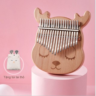 Đàn Kalimba Gỗ 17 Phím Mahogany Bé Hươu Tặng Túi Tai Thỏ - Tặng Dán Phím Màu - Đầy Đủ Phụ Kiện