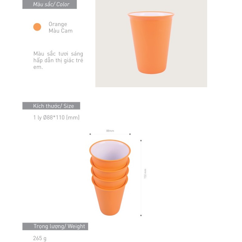 Ly nhựa màu sắc Living on-Orange CUP