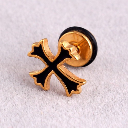 Khuyên tai nam titan kiểu xỏ hình hoa thánh giá