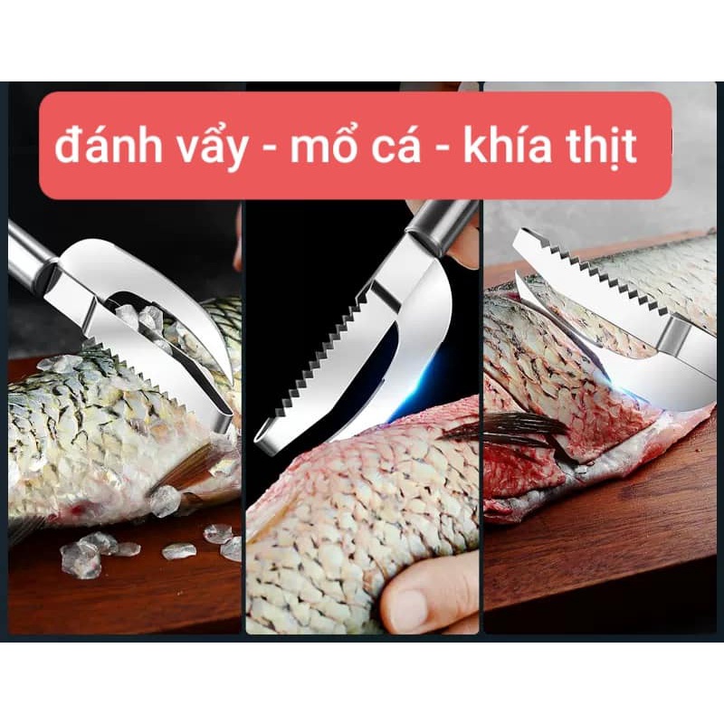 Dao mổ đánh vảy cá 2 in 1 inox có móc treo hàng sẵn