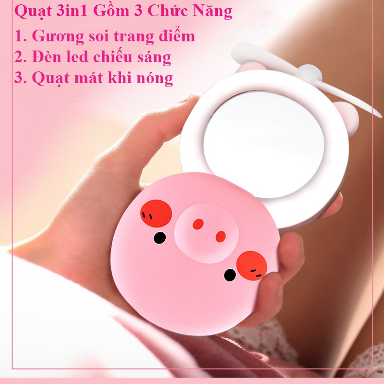 Quạt mini cầm tay 3in1 tích điện siêu tiện ích và dễ thương