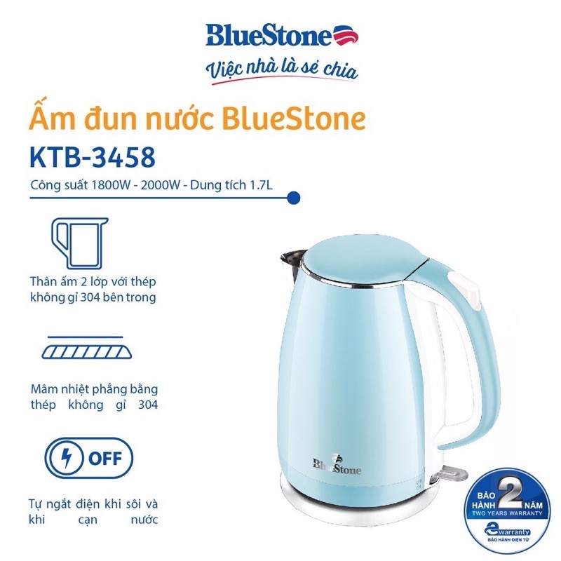 Ấm Đun Nước BlueStone KTB-3458 (1.7L) - Hàng chính hãng - Bảo hành 24 tháng